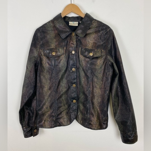 Erin London Faux Snakeskin Button Down Soft Jacket, Size XL, Black Reptile Prin - Picture 1 of 7